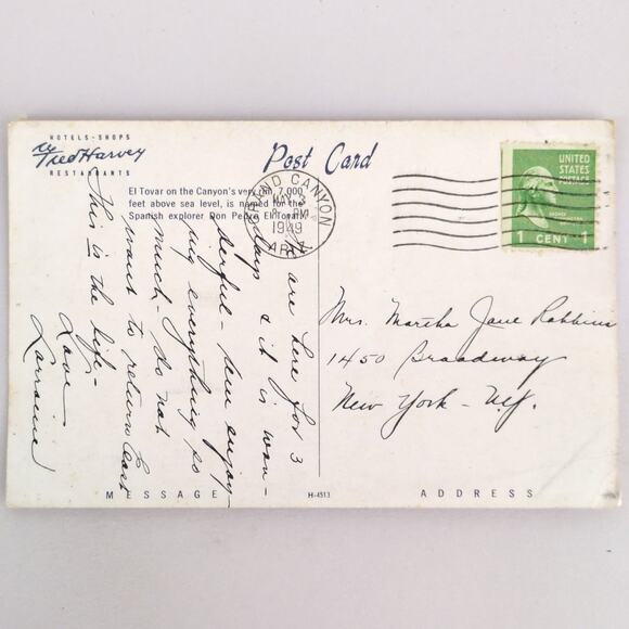 El Tovar Hotel on the Rim Grand Canyon National Park AZ 1940s Postcard 1949 - Picture 2 of 2